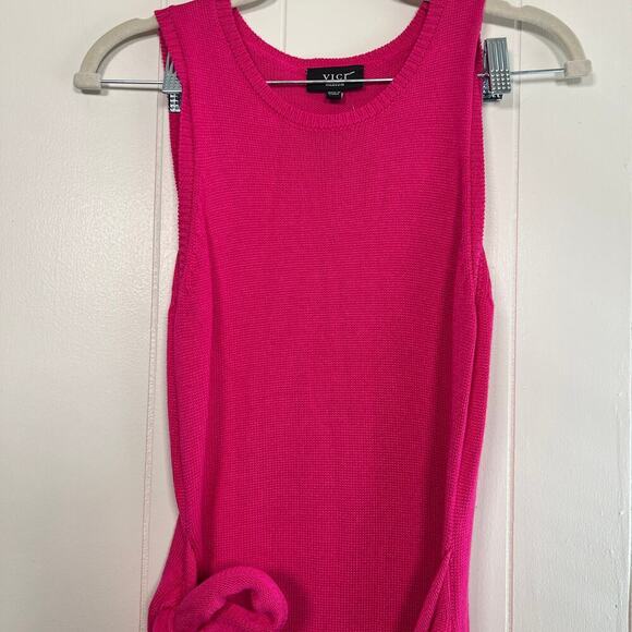 VICI - Orla Pink Fuchsia Knit Tie Wrap Sleeveless Midi Dress - Picture 3 of 11